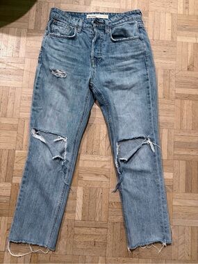 GRLFRND women’s light Blue Distressed Straight Jeans